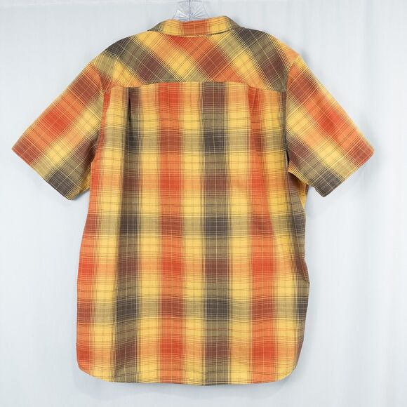 LL Bean Otter Cliff Shirt Mens Large Plaid Orange Yellow Zip Pocket Cotton Poly - Picture 2 of 16